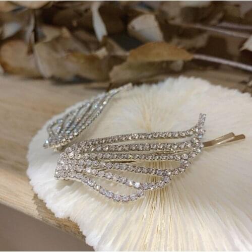 1Set Women Wing Rhinestone Hair Clips 2020 Alloy Metal Hairgrips Hair Tie French Hairpins Bezel Hair Accessories for Girls