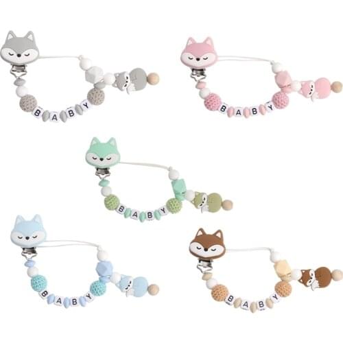 1PC Silicone Pacifier Chain Fox Pacifier Personalized Nipple Holder Silicone Beads Pendant For Pacifier Teether Childrens Goods