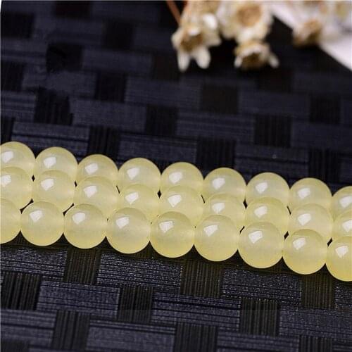 RONGQING 1 String Bright Yellow Chalcedony Beads 6/8/10/12mm Chalcedony Beads Bracelet Necklace DIY Gift Idea