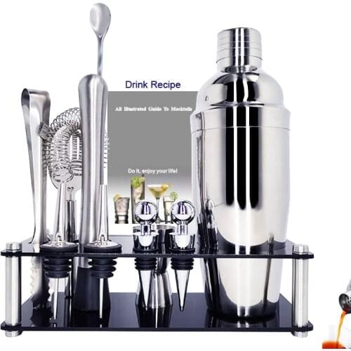 2-11Pcs/set Stainless Steel Cocktail Shaker Bar Set Tools Measuring Jigger/Mixing Spoon/Pourers/Muddler/Strainer and Ice Tongs