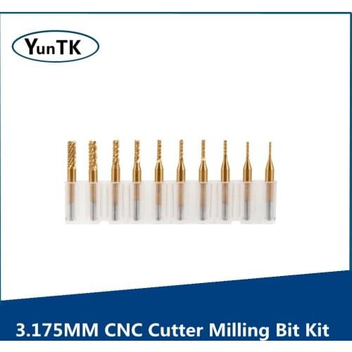 3.175 Diameter Cutter Bits, CNC Cutter Milling and Blades Kit, PCB Carbide End Milling Tools,10PCS