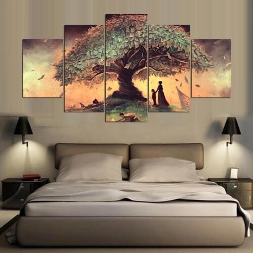 5 Pieces of Modern Canvas Family Dining Room Abstract Tree Love Living Room Corridor Decoration Painting Frameless Painting Core