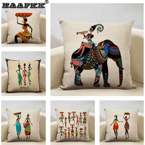 African Woman Cushion Cover Dancing Lady Africa Geometric Pillow Covers Pillow Cases Color Cloth Bedroom Sofa Decoration Ethnic