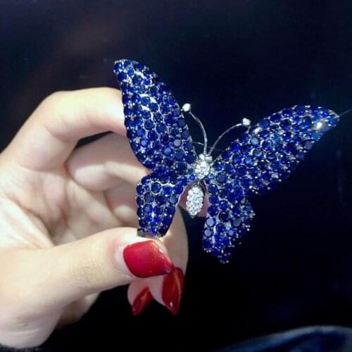 Blue color 925 sterling silver with cubic zircon butterfly brooch pins fine women jewelry free shipping pendant