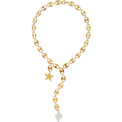 Chunky Cuban Link Chain Pig Nose Rock hip hop jewelry Coffee Bean lariat star charms natural stone heart pendant necklace women