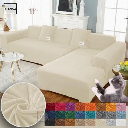 Beige Velvet Plush Sofa Cover For Living Room Housse Canape Dangle Corner Sofa Cover Elastic Sofa Covers Universal Couch Cover