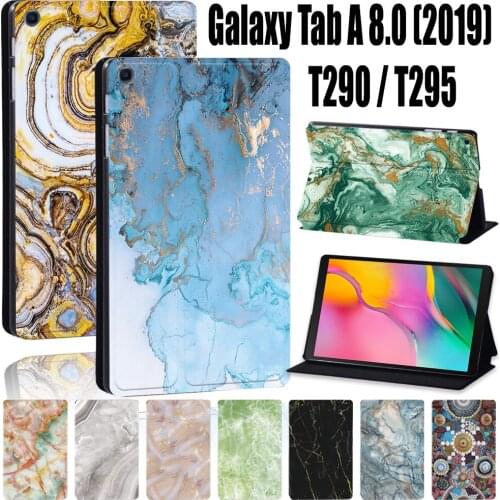 Tablet Case for Samsung Galaxy Tab A T290/T295 (2019) 8.0 inch Printing Pu Leather Anti-Fall Stand Shell Cover +Free Stylus
