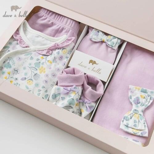 DBH10037 dave bella spring autumn newborn baby girls clothing sets infant toddler clothes baby cotton sets 0-9M