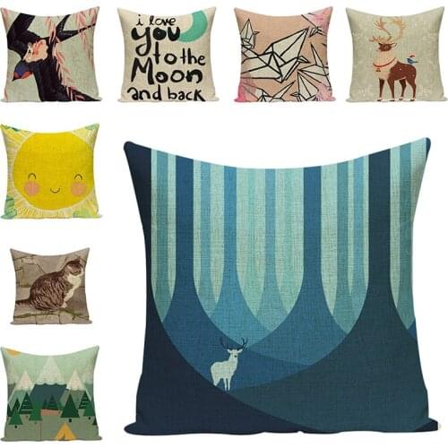 Cartoon Cotton Cushion Covers for Sofa Linen Animal Printed Decorative Pillow Case Throw Pillow Covers Chair Home Decor 45x45cm