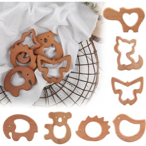 Beech Wooden Teethers Hippopotamus Rodent Bpa Free Olive Oil Safe Wood Pendants DIY Pacifier Clips Chain Baby Teether Lets Make