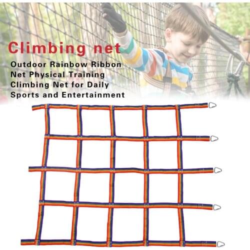 Kids Outdoor Climbing Wall Rainbow Ribbon Net Children Physical Training Climbing Net for Daily Sports Team Training Fitness Toy