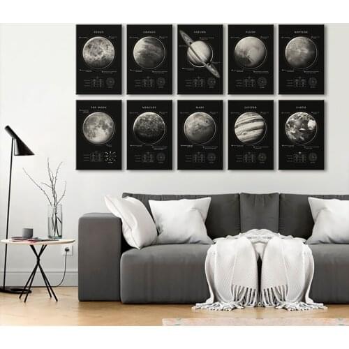 Universe Space Solar System Planet Canvas Painting Earth Moon Venus Saturn Educational Poster Print Wall Art Picture Study Decor