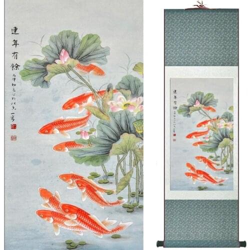 Fish painting Silk scroll paintings traditional art Chinese painting LTW20190817013