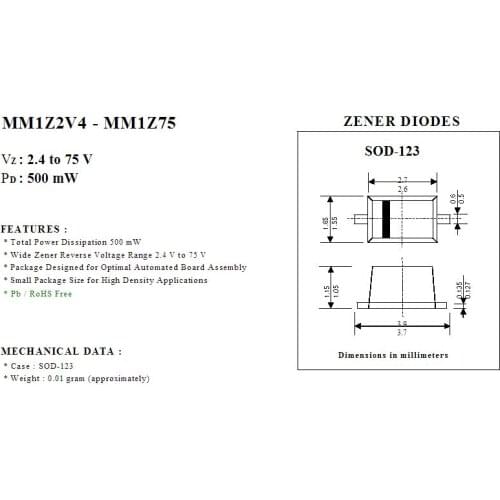 POWER MM1Z20 SMD 20V 0.5W ST SOD123 Mark:5K zener diode New and original