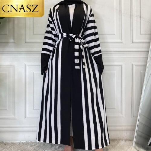 Muslim For Women Modest Abaya Dubai Fashion Stripe printing Kimono Robe Kaftan Turkish Islamic Clothing Arabic Ramadan Cardigan