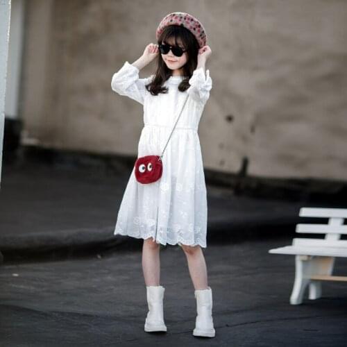 4 To 16 Years Kids and Teen Girls White Lace Princess Dress 2021 Spring New Children Elegant Party Clothing Sweet, #9392