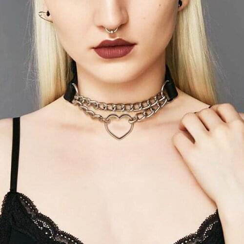 1@# Choker Necklace Body Accessories Color Cosplay Harajuku Punk Rock Gothic Necklace Sexy Pu Leather Heart Round Spike Collar