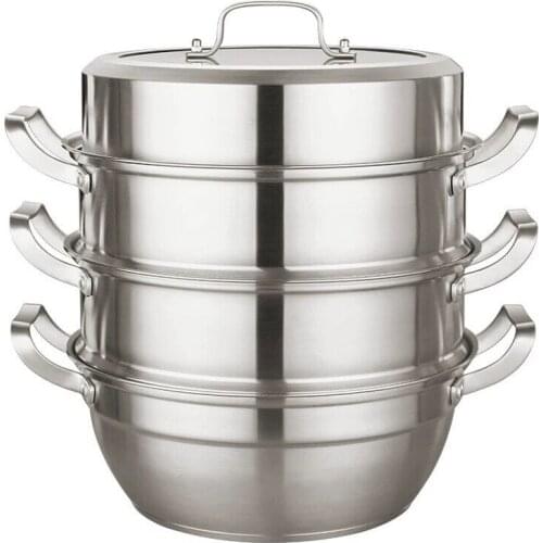 Steamer Pot Stainless Steel 304 Thickening Hot Pot Soup Multi-Layer Steam Pot with Cover General Use for Gas Induction Cooker
