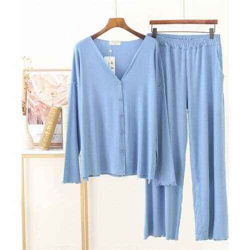 50 Count Modal Pajamas Sets Women Sleepwear long Sleeve Trousers cozy casual V-neck pyjamas Women sexy Homewear