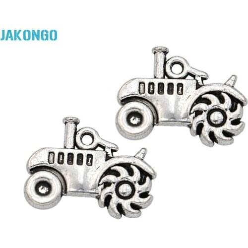 JAKONGO Antique Silver Plated Zinc Alloy Tractor Charms Pendants for Jewelry Making DIY Handmade Craft 15x19mm