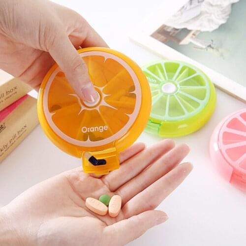 Lemon Portable Small Medicine Box Rotating Mini Pill Medicine Storage Box Seven Grid Storage Containers Travel Pill Box