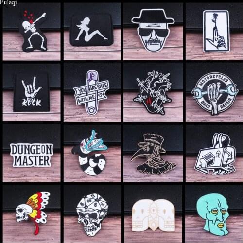 Pulaqi Hippie Black White Rock Patch Embroidered Iron On Patches For Clothing Punk Grim Reaper Skull Sticker Stripes For Clothes