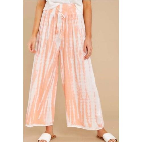 Plus Size Wide Leg Trousers Women Spring/summer 2021 New Tie Dye Mid-waist Drawstring Home Casual Ladies Fashion Flared Pants