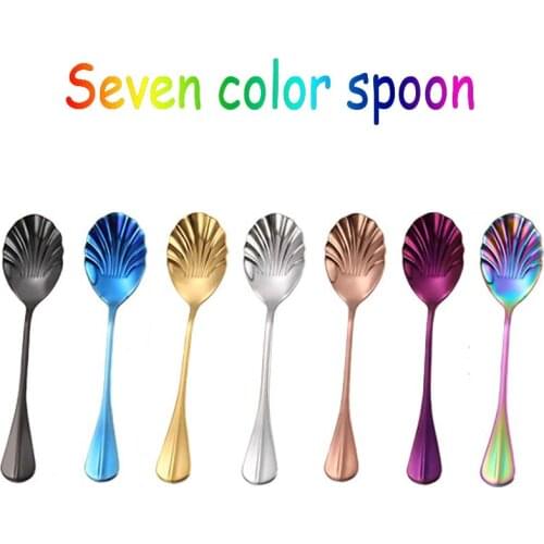 Christmas Decos Shell Shape Coffee Spoons Colorful Dessert Tea Spoons Dinnerware Set Afternoon Tea Mixing Scoop Suit Cutlery Set