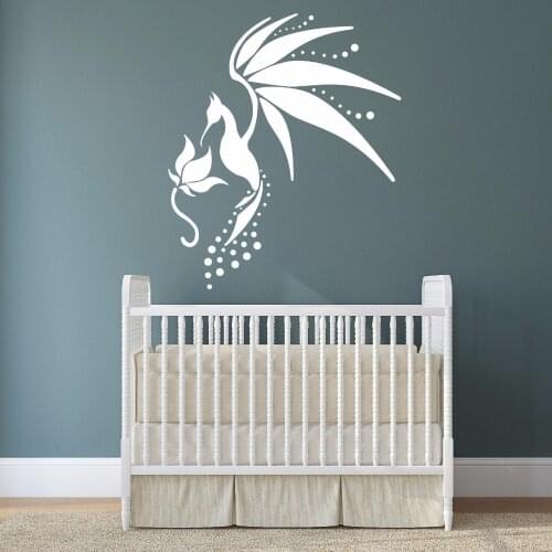 Living Room Sticker Self-Adhesive Vinyl Wall Decal Flower with Fantasy Bird, Fairy Bird Colibri Mural Kids Wall Stickers LA141