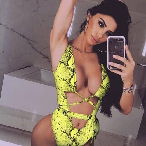 Sexy Women Sleeveless Hollow Out Leopard/Snakeskin Print Backless Bandage One-Piece Swimsuits Beachwear Bathing Suits Monokini