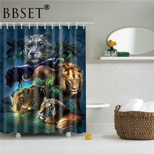 Cat Family Animal Shower Curtain Ferocious Beasts In The Forest Pattern Waterproof Multi-size Douchegordijn Bathroom Decor