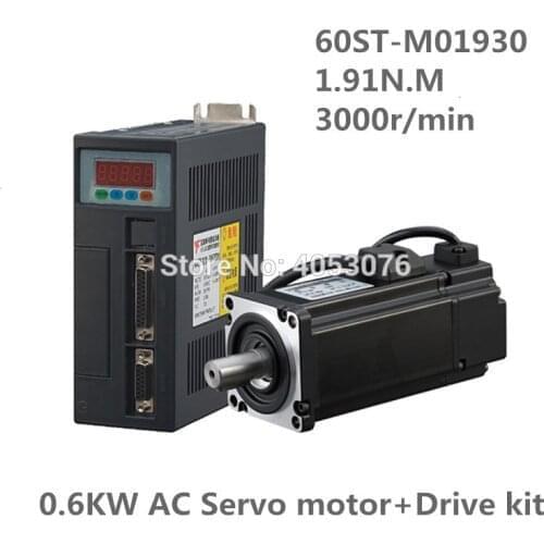 60ST-M01930 220V 600W 3000RPM AC Servo motor 1.91N.M. Single-Phase ac servomotor drive permanent magnet Matched Driver AASD-15A