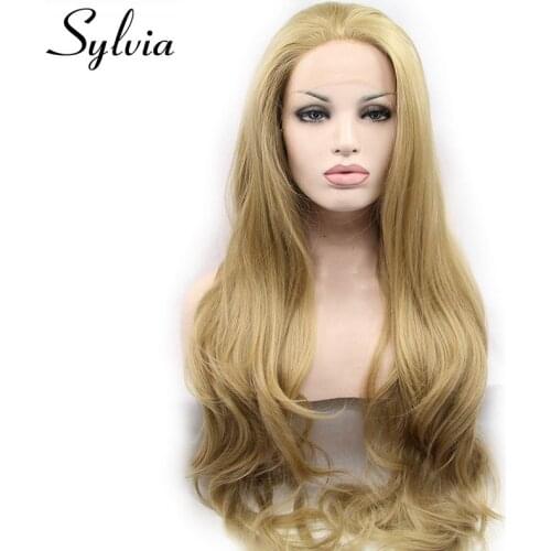Sylvia 24#Synthetic Blonde Lace Front Wigs For Women Hair Long Natural Wave Heat Resistant Fiber Long Soft Wavy