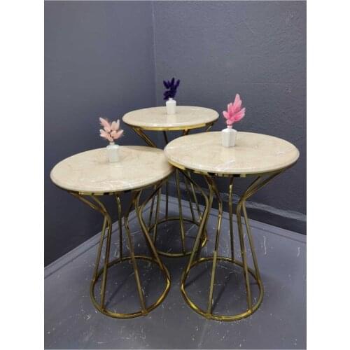 Modern Luxury Mdf 4'lü Metal Floor Standing Light Walnut Honeycomb Coffee table, Both Zigon Both Medium Tripod Can Model coffe table