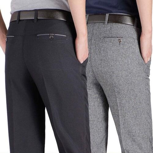 High Quanlity Mens Casual Business Pants Men Mid Full Length Soft Trim Trousers Regular Straight Black Grey Plus Size