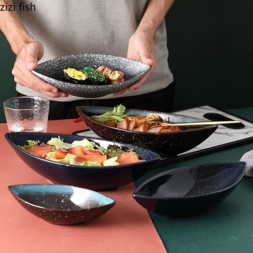 Japanese Creative Boat-shaped Irregular Plate Ceramic Snack Plates Restaurant Tableware Set Desktop Simple Dessert Decor Dish