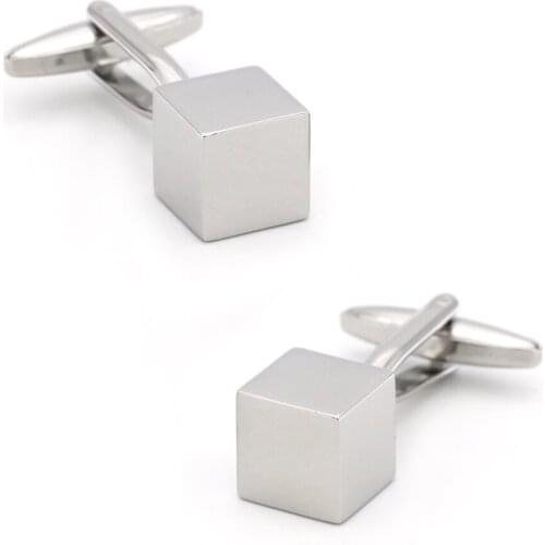 Engravable Design Cube Cufflinks Quality Brass Material Silver Color Cuff Links Wholesale&retail