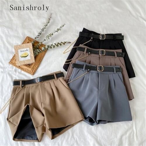 Sanishroly 2021 New Korea Women High Waist Wide Leg Shorts All Match With Belt Suit Shorts Office Lady A-Line Casual Shorts C154