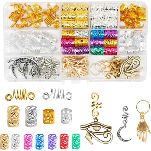 111Pcs Multicolor Dreadlocks Beads, Hair Braid Cuff Clips, Rings Tubes Jewelry Braid Bead for Hair Extension