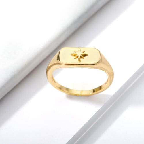 2021 Valentines Day Gift Simple Gold Color Engagement North Star Starburst Signet Rings Minimal Delicate Finger Women Jewelry