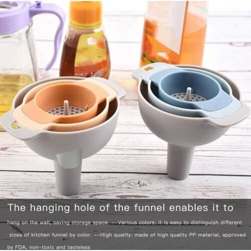 4 in 1 Plastic Funnels Set Removable Oil Strainer Filter Household Kitchen Accessories Blue Orange Multi-size Funnel Set