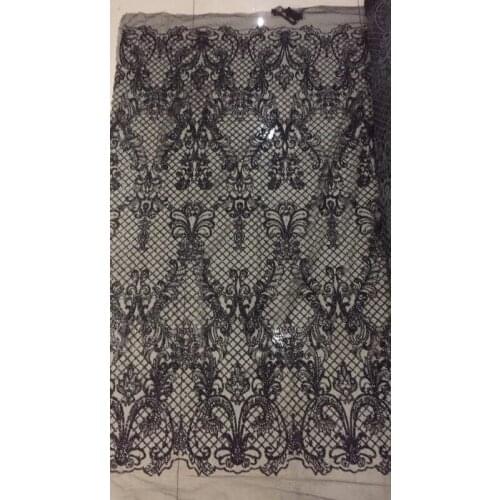 5yards ZH-6662 mesh glitter lace fabric in black for african evening dress
