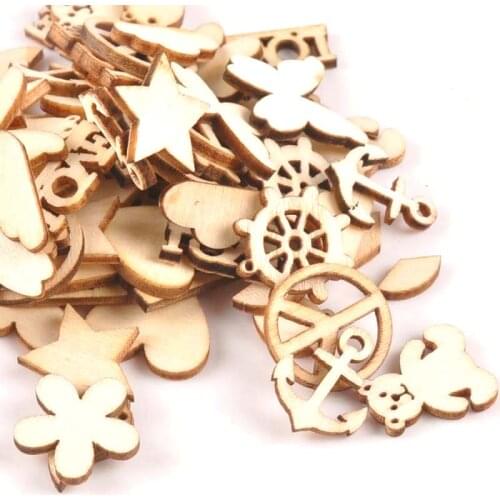 50pcs 15-20mm Natural Mix Bear/butterfly/star Pattern Wood DIY For Carfts Scrapbooking Handmade Home Wooden Decoration m1799