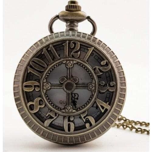 50pcs/lot Hot Sell Hollowed Number Quartz Pocket Watch Necklace Pendant Watch Men Women Gift Watches