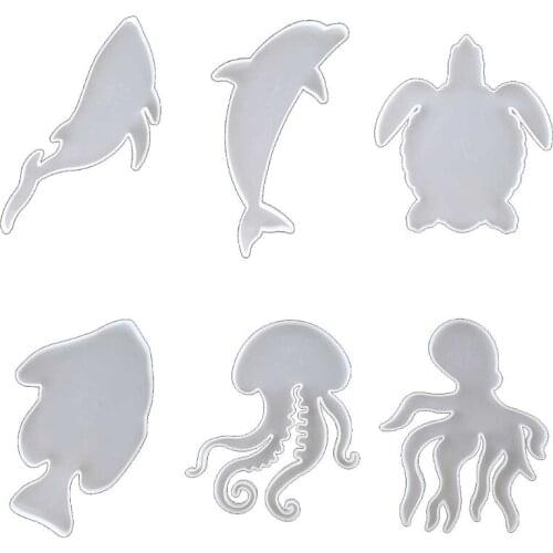 6Pcs Marine Organism Coaster Silicone Resin Molds Sea Turtle Dolphin Fish Octopus Tea Mat Ocean Coaster Molds Kit Tools X4YA