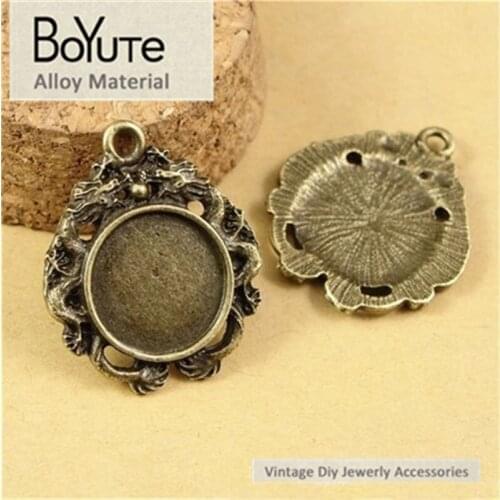BoYuTe (40 Pieces/Lot) 18MM Cabochon Base Antique Bronze Plated Zinc Alloy Double Dragon Tray Pendants for Jewelry Making