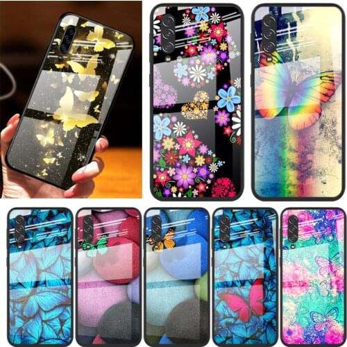 Colorful Butterfly For Samsung Note 20 10 9 8 Ultra Lite Plus 5G A70 A50 A40 A30 A20 A10 Tempered Glass Phone Case