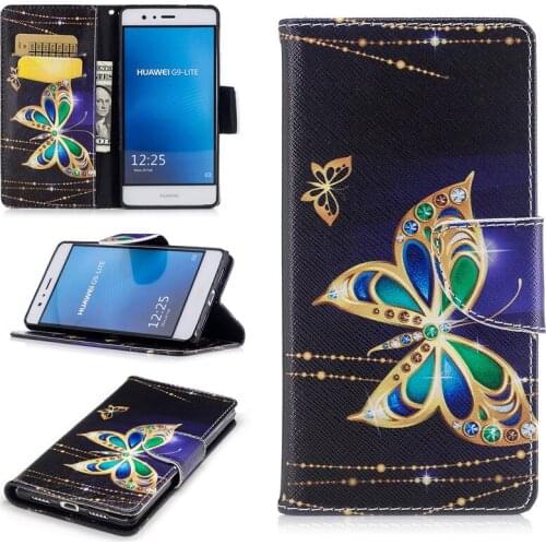 For Funda Huawei P9 LITE flowers Panda owl butterfly Stand Holder Wallet PU Leather Phone Case Protection shell/Card Slots cover