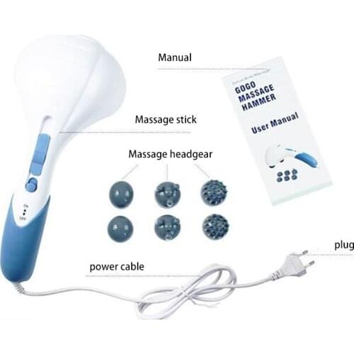 Electric Handheld Massager Hammer Vibrating Double Head Neck Back Body Cervical Vertebra Relax Stick Roller With 6 Massage Heads