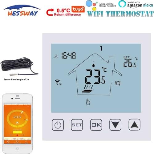 HESSWAY NO/NC google home control WIFI THERMOSTAT for floor heating 3A